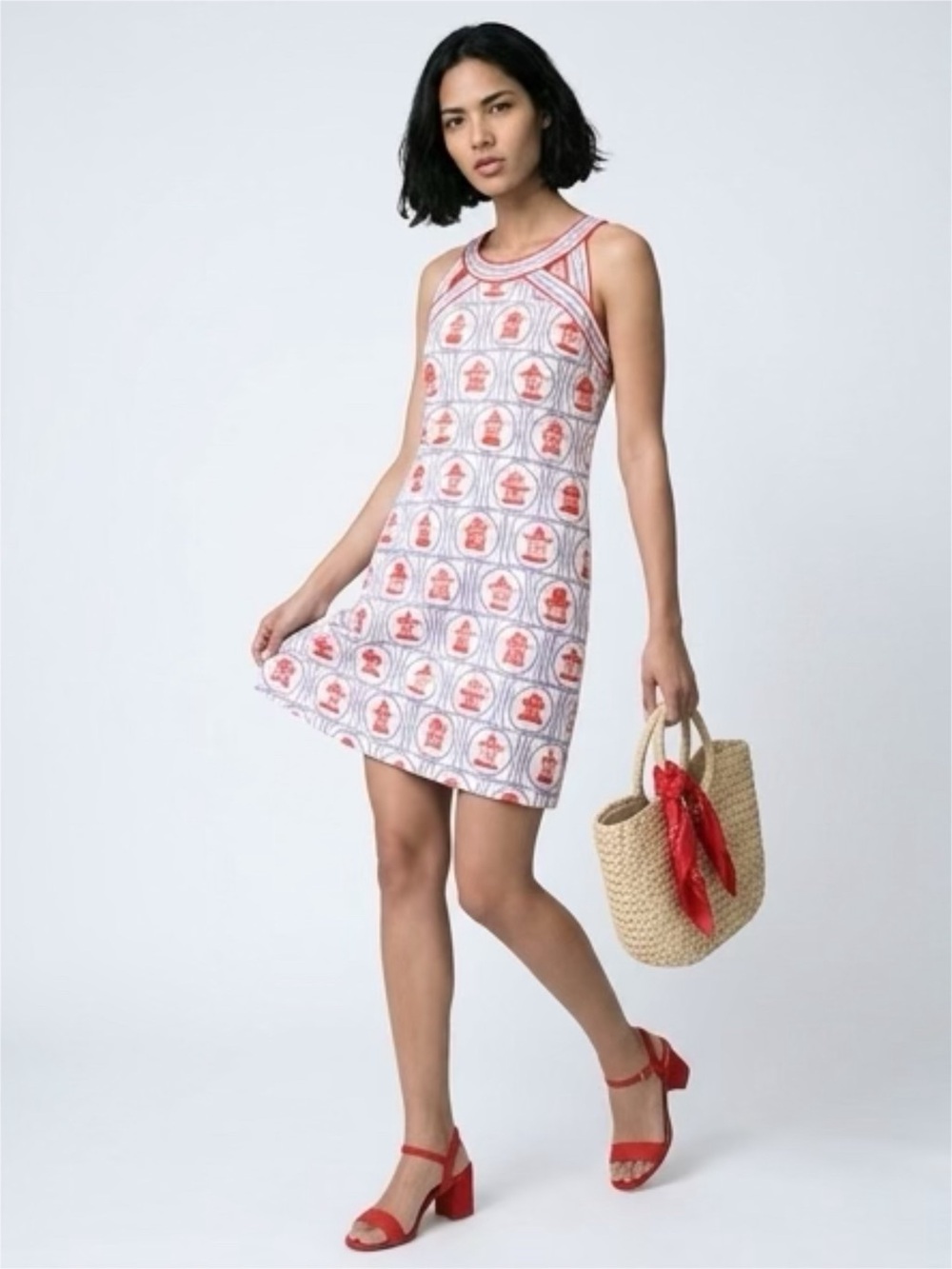 GRETCHEN SCOTT Designs
Isoceles Bird Palace RED
BLUE Stretch Dress M